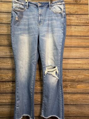 Light Blue Distressed Flare Jeans for Women
